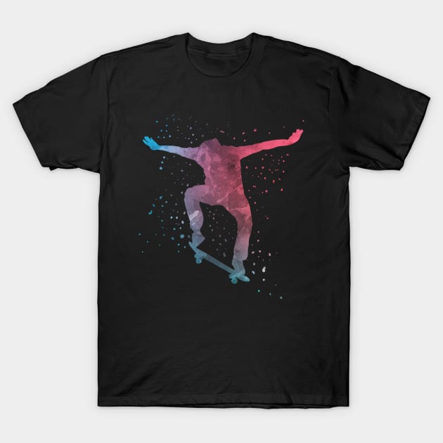 Water Colour Skater Ollie Cool Skateboarding Gift T-Shirt by Mesyo